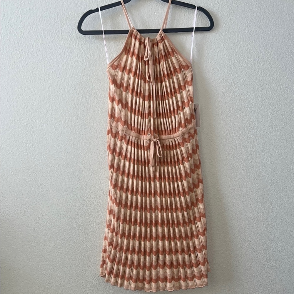 Striped Halter Neck knit Dress - Cream and Brown NWT